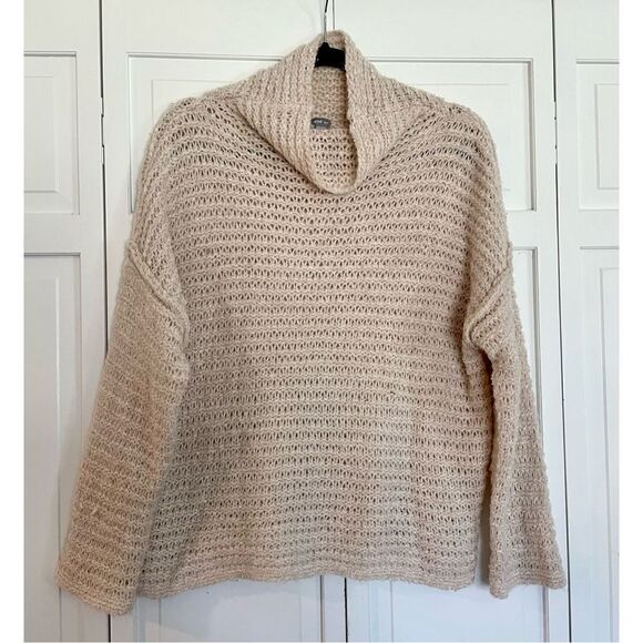 Aerie beige open knit wool blend cowl neck sweater size xs - Picture 2 of 9